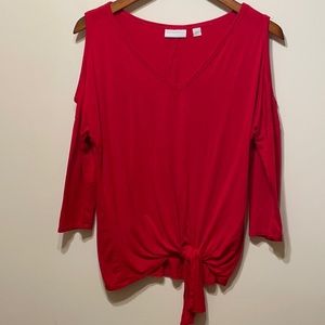Tie front cold shoulder shirt